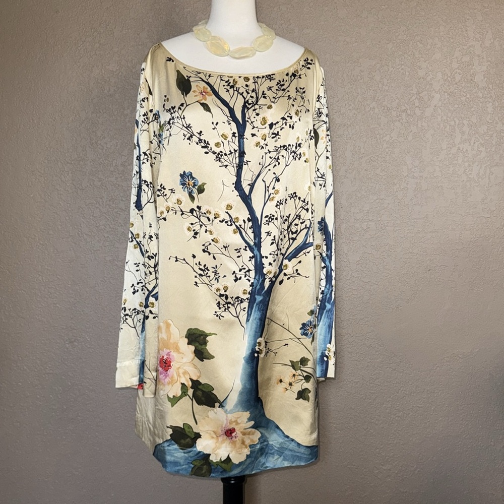 Soft Surroundings Floral Tree Print Tunic - Cream and Blue